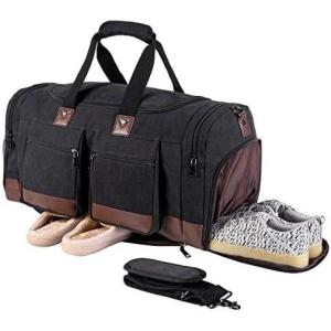 image:imageLeather Travel Bag with Shoe PouchWeekender Overnight Bag Waterproof Leather Large Carry On Bag Travel Tote Duffel Bag for Men or WomenBrownDark Grey