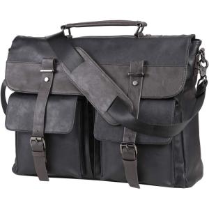 image:imageseyfocnia Mens Vintage Black 173 Inch Water Resistant PU Leather Laptop Bag Messenger Bag Satchel BriefcaseBlack2173inch