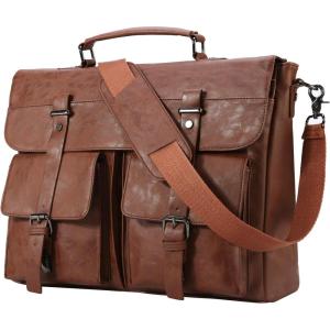 image:imageseyfocnia Mens Vintage Black 173 Inch Water Resistant PU Leather Laptop Bag Messenger Bag Satchel BriefcaseBrown173inch