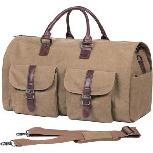 image:imageseyfocnia Convertible Travel Garment BagCarry on Garment Duffel Bag for Men Women  2 in 1 Hanging Suitcase Suit Business Travel BagBrowntwo pocketsCanvas