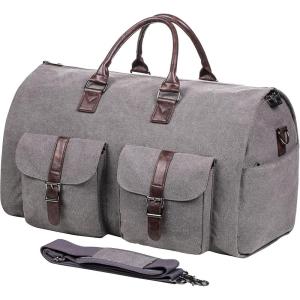 image:imageseyfocnia Convertible Travel Garment BagCarry on Garment Duffel Bag for Men Women  2 in 1 Hanging Suitcase Suit Business Travel BagGrey2PocketsCanvas