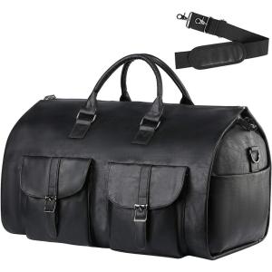 image:imageseyfocnia Convertible Travel Garment BagCarry on Garment Duffel Bag for Men Women  2 in 1 Hanging Suitcase Suit Business Travel Bagblack2pocketsLeather