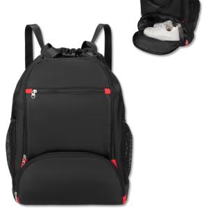 image:imageseyfocnia Drawstring BackpackGym Bags with Shoes Compartment Sports Gym Backpack Drawstring Bag Cinch Bag Swim Soccer Beach for Woman MenBlack