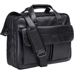 image:imageseyfocnia Mens Business Travel Briefcase Leather Handmade Messenger Bags Laptop BagBlack