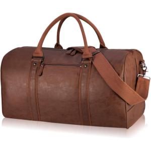 image:imageseyfocnia Oversized Duffle Travel Bag Waterproof Leather Weekend Bag Large Carry On Large Carry On Hangbag for Mens or WomenBrown
