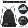 image:imageseyfocnia Drawstring Backpack Tactical String Bag with Zipper Pockets Waterproof Cinch Bag Sport Gym Sackpack  BlackBlack