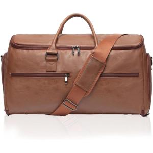 image:imageseyfocnia Garment Bag with Shoe Pouch Carry On Convertible Travel Duffel Bag for Men Women 2 in 1 Hanging Suitcase Suit Business Travel Bag BrownBrown