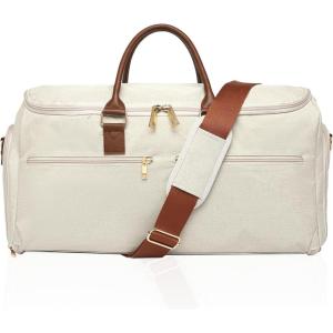 image:imageseyfocnia Garment Bag with Shoe Pouch Carry On Convertible Travel Duffel Bag for Men Women 2 in 1 Hanging Suitcase Suit Business Travel Bag BrownWhtie Brown