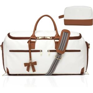 image:imageseyfocnia Garment Bag with Shoe Pouch Carry On Convertible Travel Duffel Bag for Men Women 2 in 1 Hanging Suitcase Suit Business Travel Bag BrownWhtie