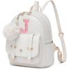 image:imageseyfocnia Initial Cute Mini Backpack Small Backpack Purse for Women Personalized Letter Style Small Leather Backpack Pompom Back Pack Shoulder Bag for Gifts Travel  White Letter JWhite