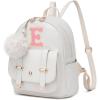 image:imageseyfocnia Initial Cute Mini Backpack Small Backpack Purse for Women Personalized Letter Style Small Leather Backpack Pompom Back Pack Shoulder Bag for Gifts Travel  White Letter JWhite