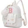image:imageseyfocnia Initial Cute Mini Backpack Small Backpack Purse for Women Personalized Letter Style Small Leather Backpack Pompom Back Pack Shoulder Bag for Gifts Travel  White Letter JWhite