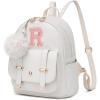 image:imageseyfocnia Initial Cute Mini Backpack Small Backpack Purse for Women Personalized Letter Style Small Leather Backpack Pompom Back Pack Shoulder Bag for Gifts Travel  White Letter JWhite