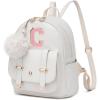 image:imageseyfocnia Initial Cute Mini Backpack Small Backpack Purse for Women Personalized Letter Style Small Leather Backpack Pompom Back Pack Shoulder Bag for Gifts Travel  White Letter JWhite