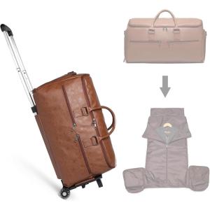 image:imageSeyfocnia Rolling Garment Bag With Wheels  Overnight Carry On Suitcase With Shoe Compartment  Convertible Duffle Bag for Travel  BrownBrown