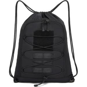 image:imageseyfocnia Drawstring Backpack Tactical String Gym Bag with Zipper Pockets Waterproof Cinch Bag Sport Gym Backpack for Men Black