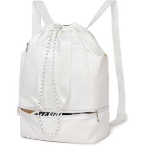 image:imageseyfocnia Drawstring Gym Backpack with Shoe Compartment String Gym Bag Sackpack for Women Waterproof Travel Tote Sports Bags Cinch Beach Swim Travel Workout Bag WhiteWhite