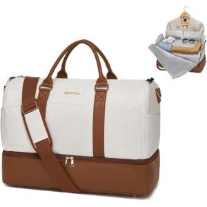 image:imageConvertible Garment Duffel Bag for Travel2 in 1 Weekender Bag Hanging Suitcase for Women with Shoe Compartment Carry On Suit Bags Travel Duffle Bag Beige
