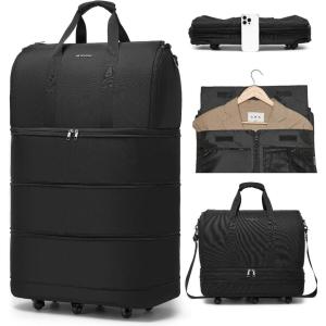 image:imageseyfocnia Collapsible Rolling Garment Bags Large Rolling Duffle Bag with Wheels Convertible Travel Garment Bag for Men Women Carry On Garment Bag for Travel Suitcase Suit Business Travel Bag Black