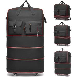 image:imageseyfocnia Tactical Foldable Travel Bag Large Suitcases with Wheels Rolling Travel Duffle Bag with Wheels and Handle Expandable Foldable Luggage Bag Collapsible Luggage Black