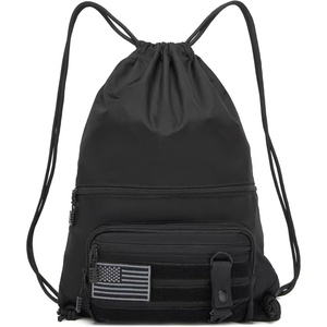 image:imageseyfocnia Drawstring Backpack Tactical String Bag Nylon Gym Bag with Shoe Compartment and Simple MOLLE System BlackBlack